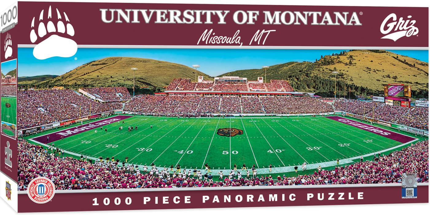 Masterpieces - 1000 Piece Jigsaw Puzzle, Ncaa Montana Grizzlies, Panoramic Football Stadium View, Fun For Adults And Family, 13'