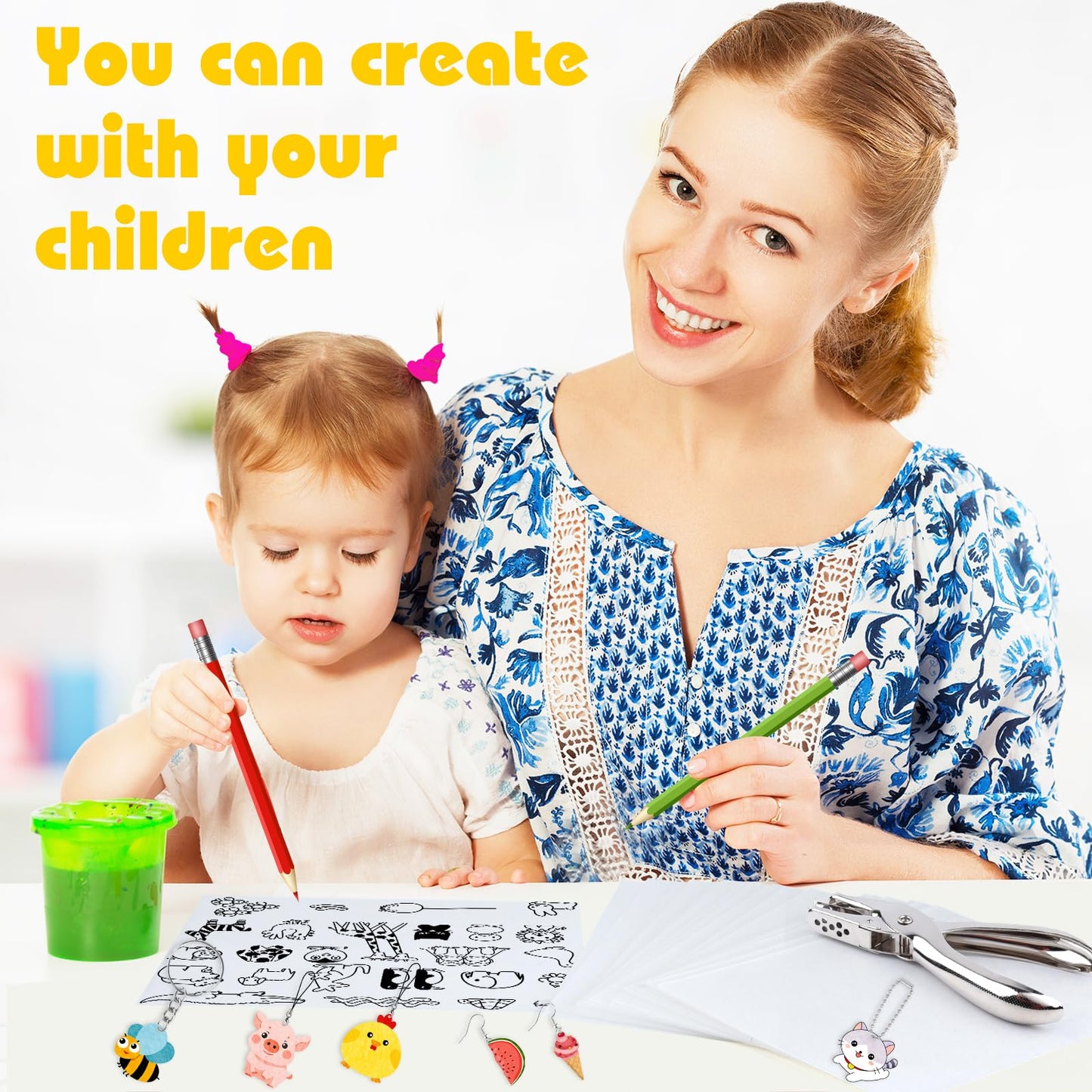 Bouiexye 156 Pcs Heat Shrink Plastic Sheet Shrinky Art Kit 30 Pcs Shrink Paper Keychain Kit for Crafts Handprint Mothers Day Ma