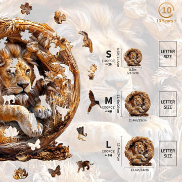 KAAYEE Wooden Puzzles for mature-themeds 3D Vision Effect Lion King Wooden Jigsaw Puzzles 200 PCS Unique Shape Wood Puzzle mature-themed Birthday Father Mother Gifts for Puzzle Lover Family Game (M-11.4 * 11.4in)