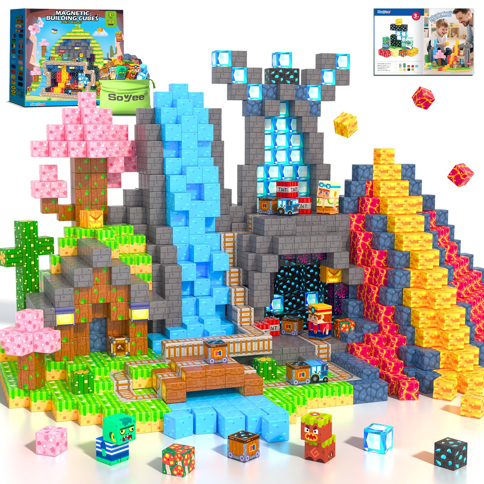 Soyee Magnetic Blocks 100 PCS Building Toys for Ages 4-8 9-12 3-5 ...
