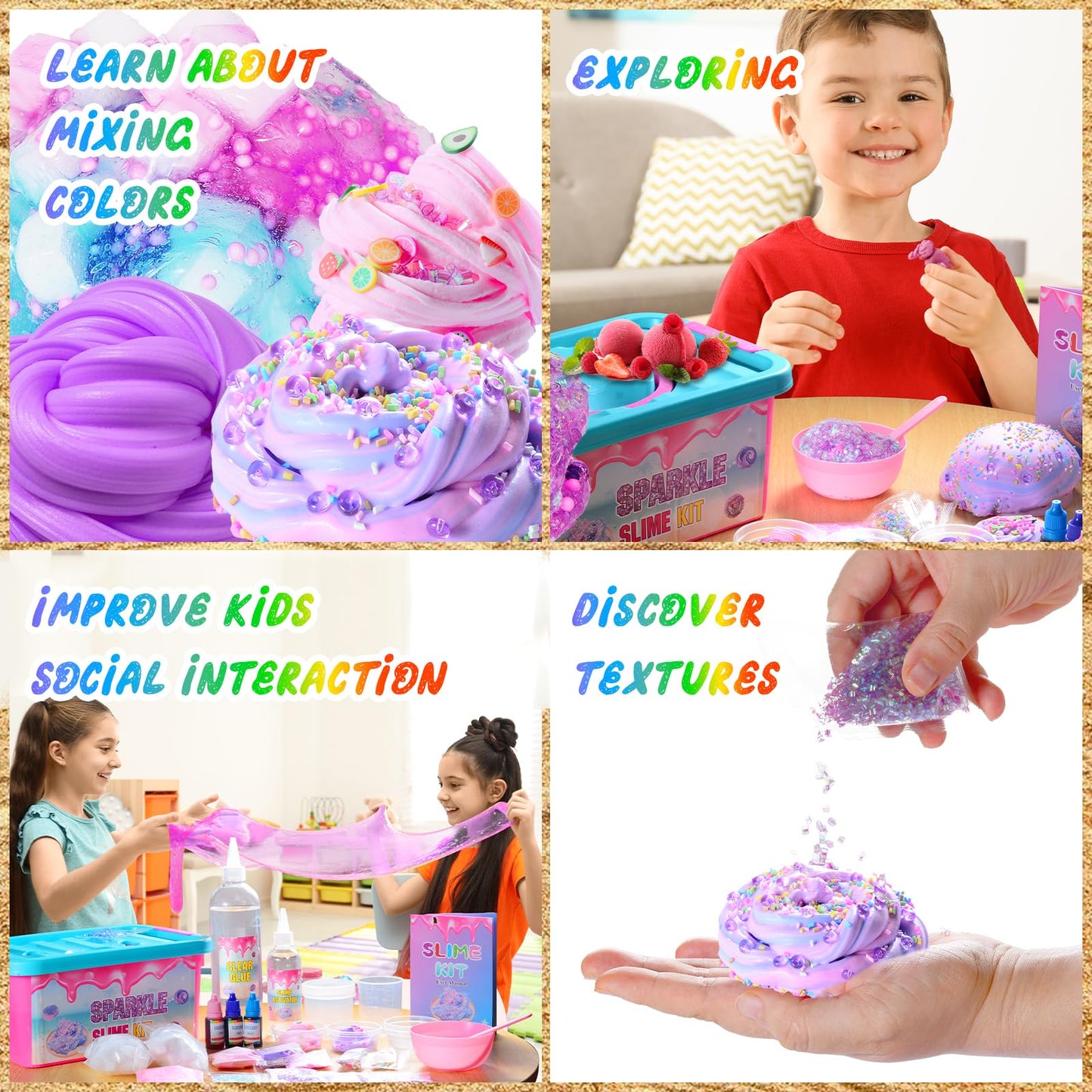 inksbui Confetti Slime Kit - Glimmer Crunchy Foam Slime with Jelly Cubes, Stress Relief Toys, Party Favors for Kids Ages 6-12, Multicolor
