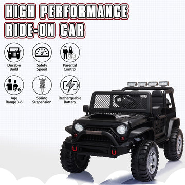 Tobbi 12V Kids Ride On Car, Electric Vehicles Jeep Car With Remote Control, Music, Mp3 Player, Lighting, Black