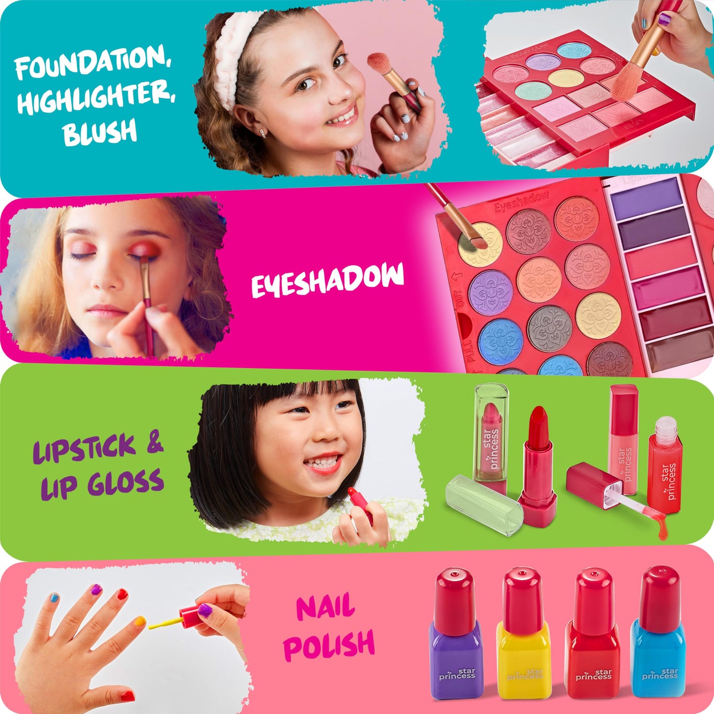 Kids Makeup Kit For Girls - Non-Toxic Real Washable Make Up Set For Little Girls - Pretend Play Toy Birthday Gift Idea For Girl