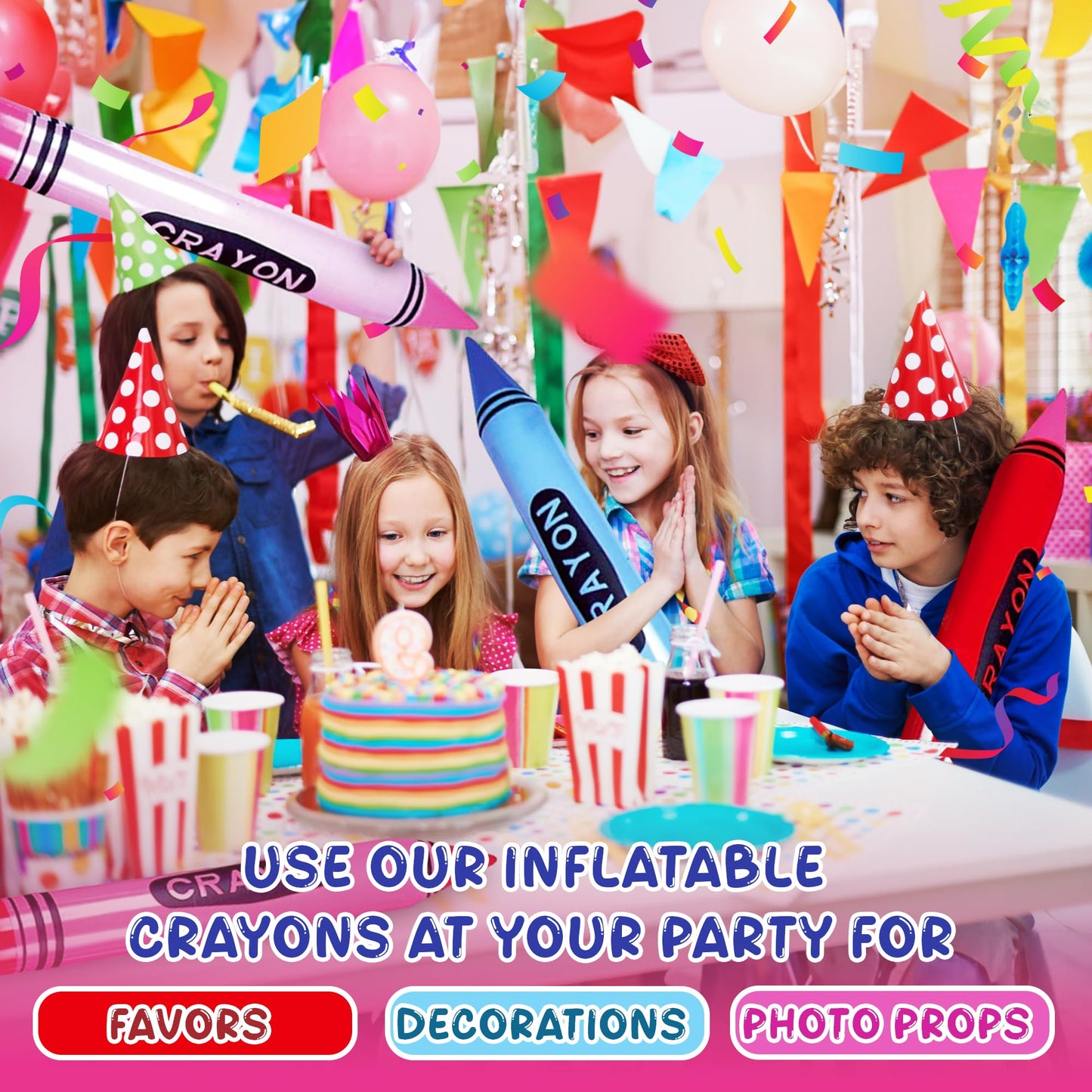 Forest & Twelfth Extra Large Inflatable Crayons - 24 inch Blow-Up Crayon Set - Perfect for Decorating Your Childs Room or Classr
