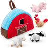 PixieCrush Plush Barn with Farm Animals - Set of 5 - Soft Textiles - Includes 4 Stuffed Farm Animals - Sheep Pig Cow Chicken - F
