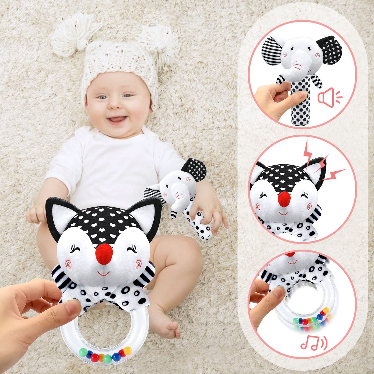 XIXILAND Baby Rattles for 0-6 Months - Soft Sensory Toys for Infants, Brain Development, Perfect Newborn Shower Gift