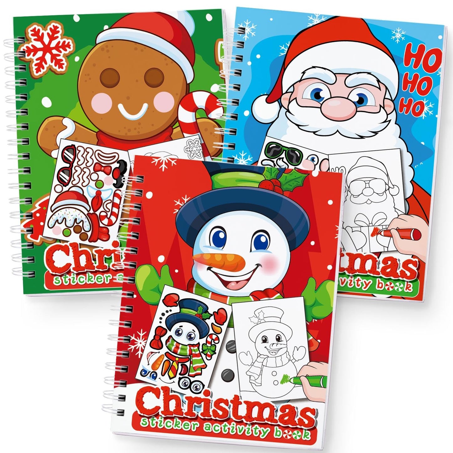 Christmas Sticker Coloring Books 3-Pack,Christmas Toys Activity Pad For Kids Toddlers Ages 2-8(30 Scenes)