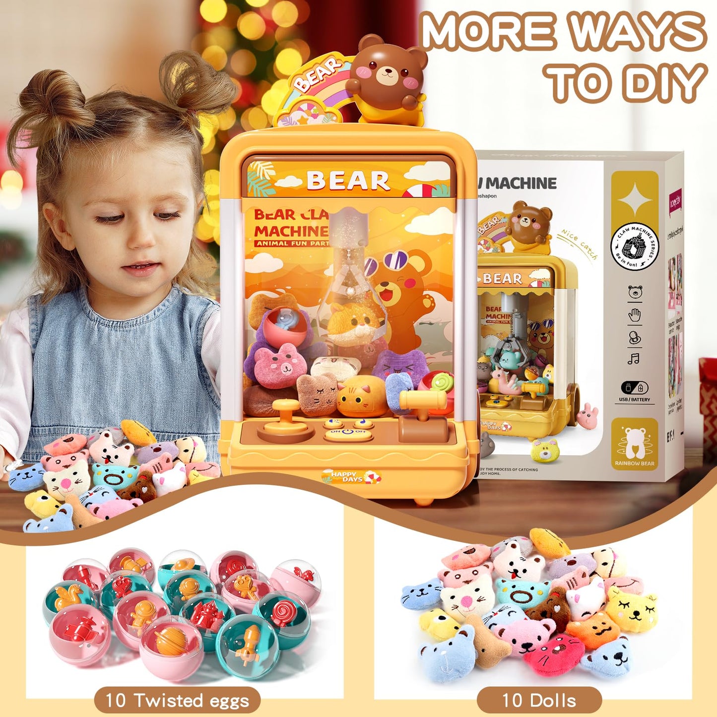 Aiqi Bear Kids Claw Machine, Mini Candy Vending Grabber, Prize Dispenser Toys For Girls And Boys, Electronic Claw Game Machine F