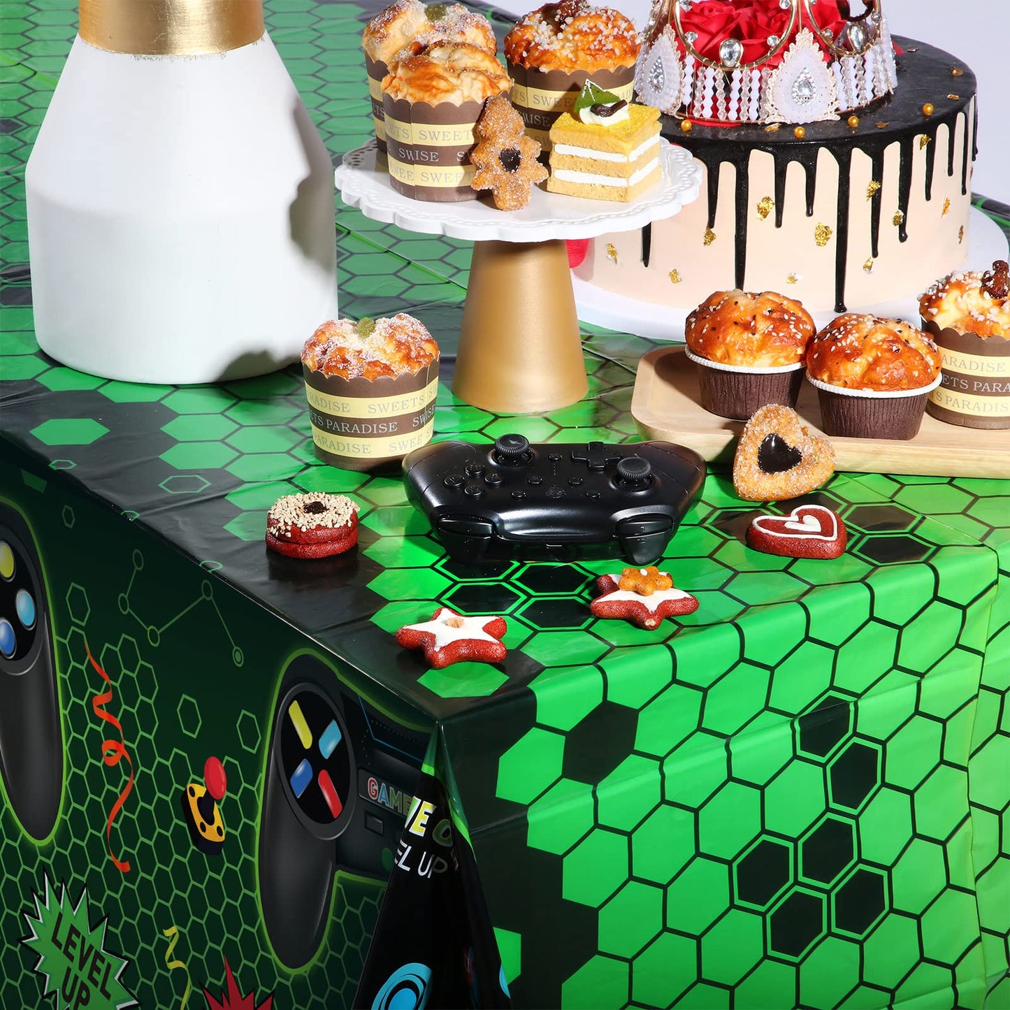 3 Pcs Video Game Table Cover Video Game Birthday Decoration Game Theme Plastic Table Cloth Party Supplies For Boys Girls Kids Player Geek Party Decorations, 54 X 108 Inch (Green, Classic Style)