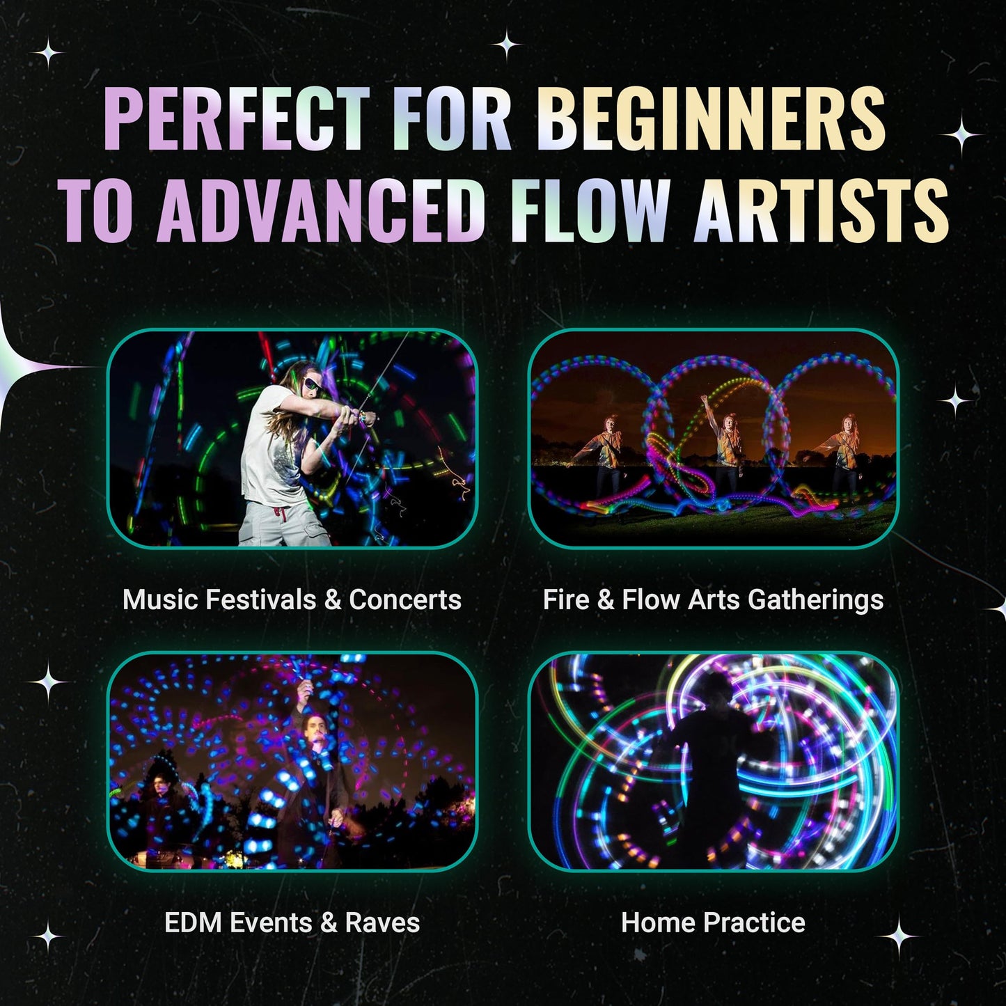 UltraPoi HelixPoi Set - LED Visual Poi with 70+ Color Modes - Spinning Light LED Poi w/LED Glowstick Handles Soft Cases & Adjustable Leashes - Ideal Flow Arts for Music Festivals Parties & Raves