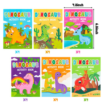 Japbor 24Pcs Dinosaur Activity Coloring Books For Kids Party Favors, Mini Dino Art Color Pages Drawing Booklet Supplies, Birthda