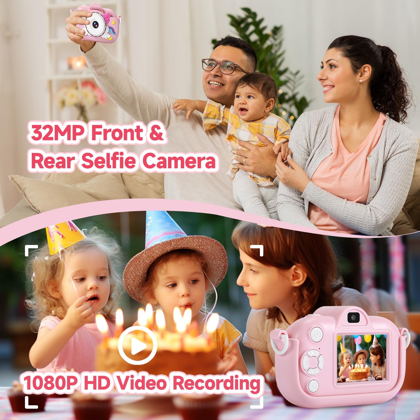 Zuodun Kids Camera Toys For Girls Age 3-8, Kids Digital Camera Toddler Camera For 3 4 5 6 7 8 Years Old Birthday Gifts, 1080P Vi
