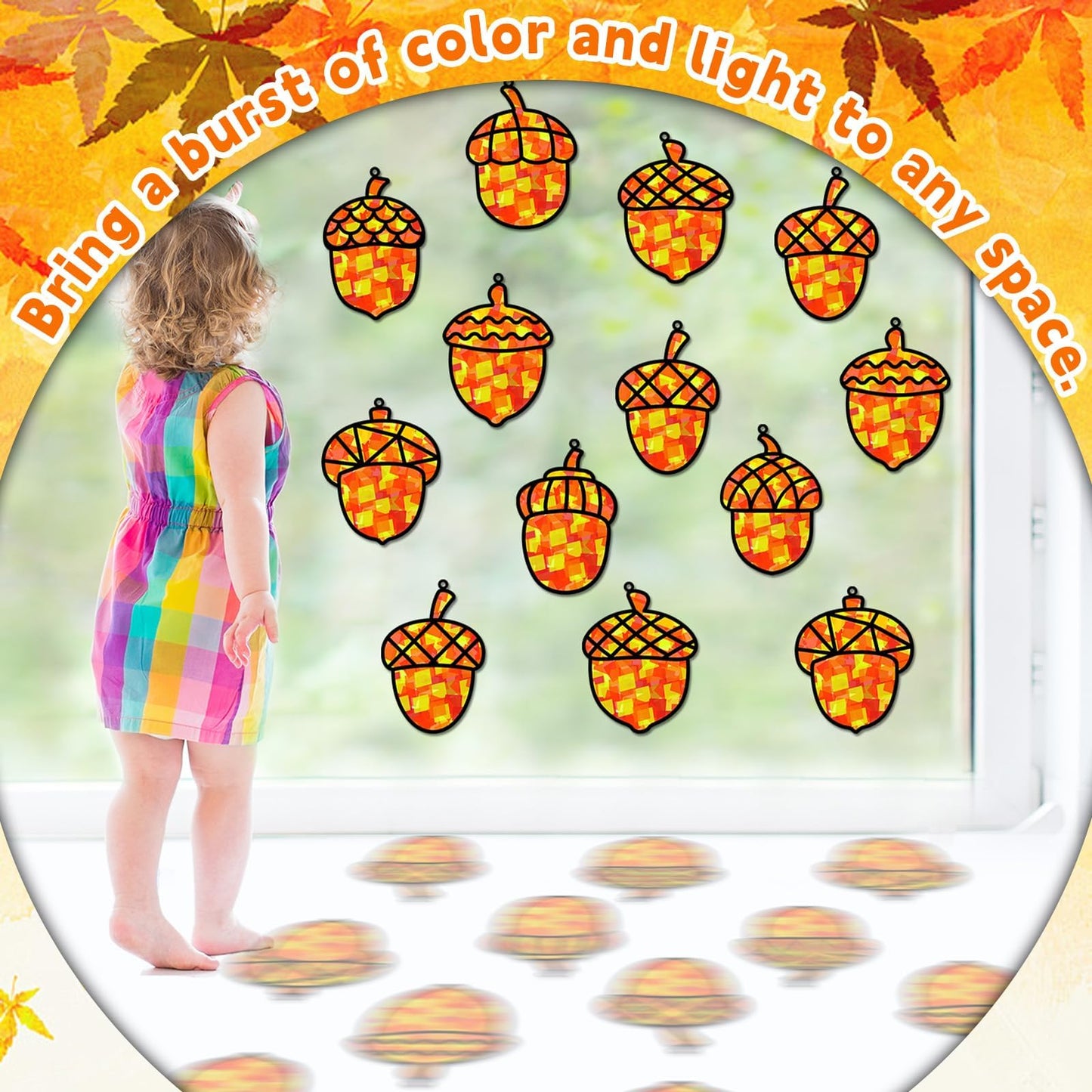 32 Sets Pine Cones Suncatchers Craft Kit DIY Window Stained Glass Effect Fall Autumn Pine Cones Paper Craft Home School Classroo