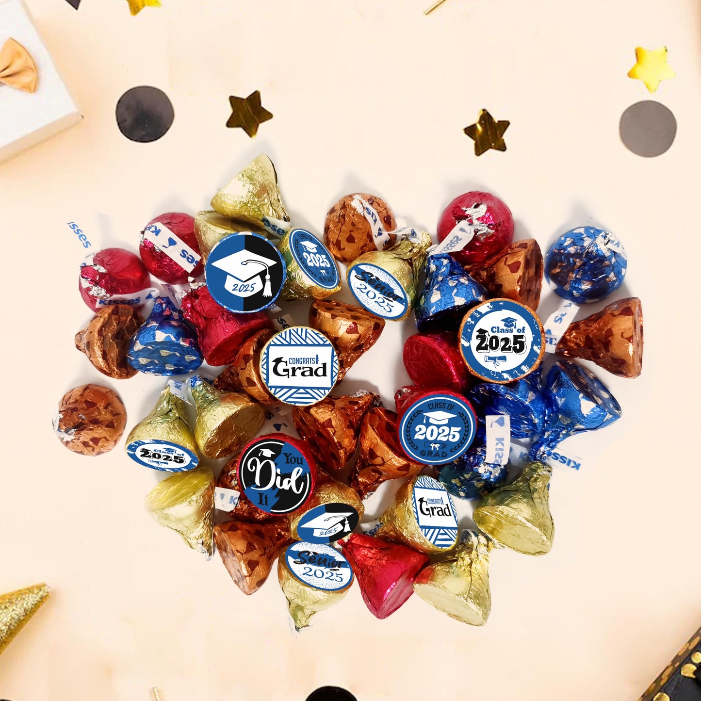 Black and Blue Grad Graduation Party Favors Stickers for Chocolate Kisses, Congrats Grad Stickers Graduation Candy Stickers,Clas