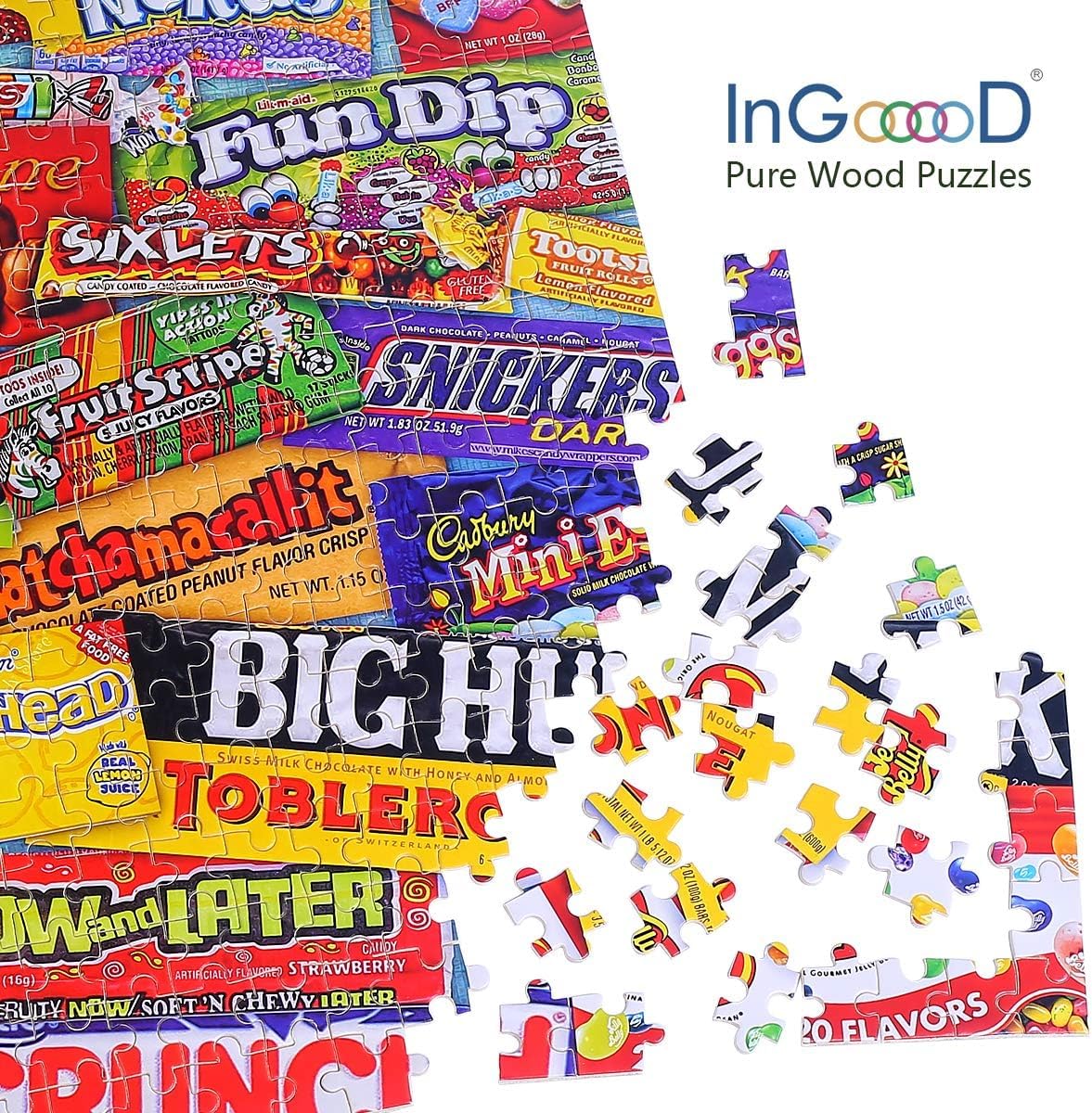 Ingooood Jigsaw Puzzle - Crazy Candy - 1000 Pieces - Wooden - Perfect Graduation & Valentine's Day Gift
