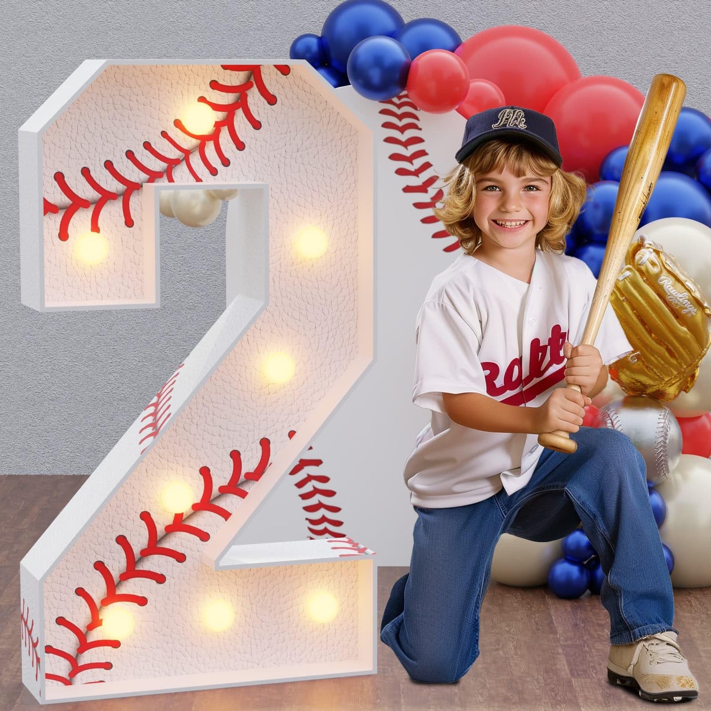 Marquee Numbers Baseball Birthday Decorations: 3Ft Large Party Decor Boy 2Nd 12Th Big Light Up Cardboard Number 2