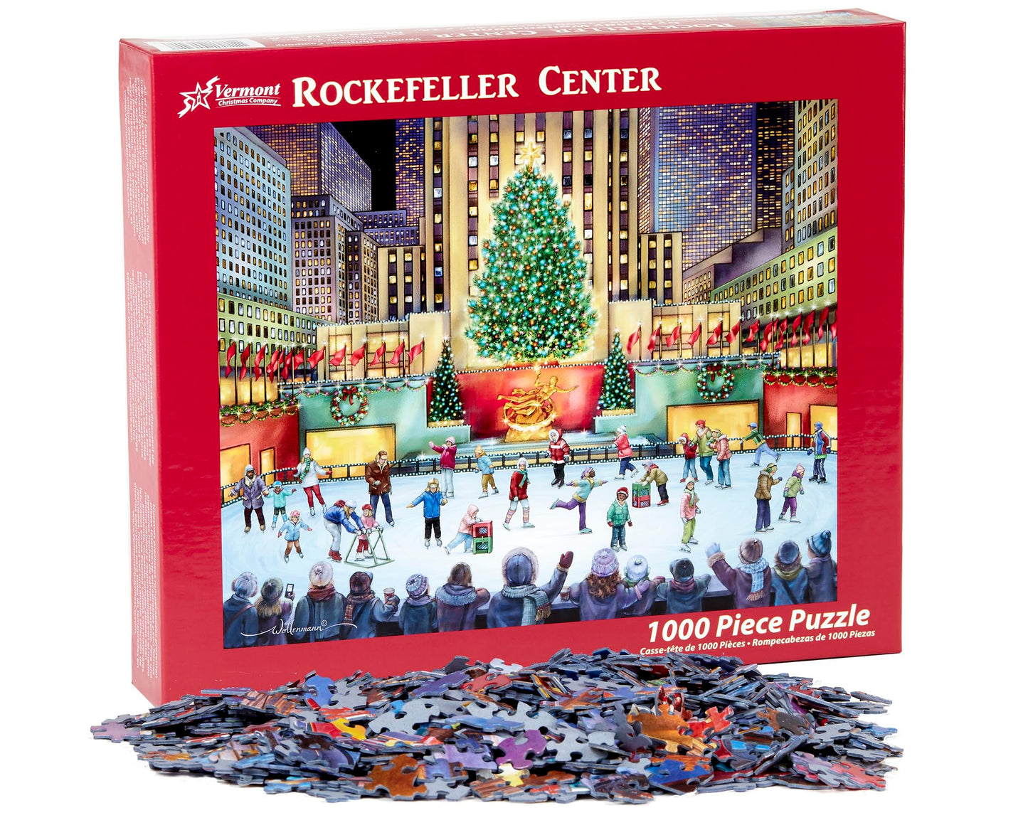 Vermont Christmas Company Rockefeller Center Jigsaw Puzzle 1000 Piece 24x30 - Large Interlocking Pieces - Unique Randomly Shaped Pieces - Puzzle for mature-themeds