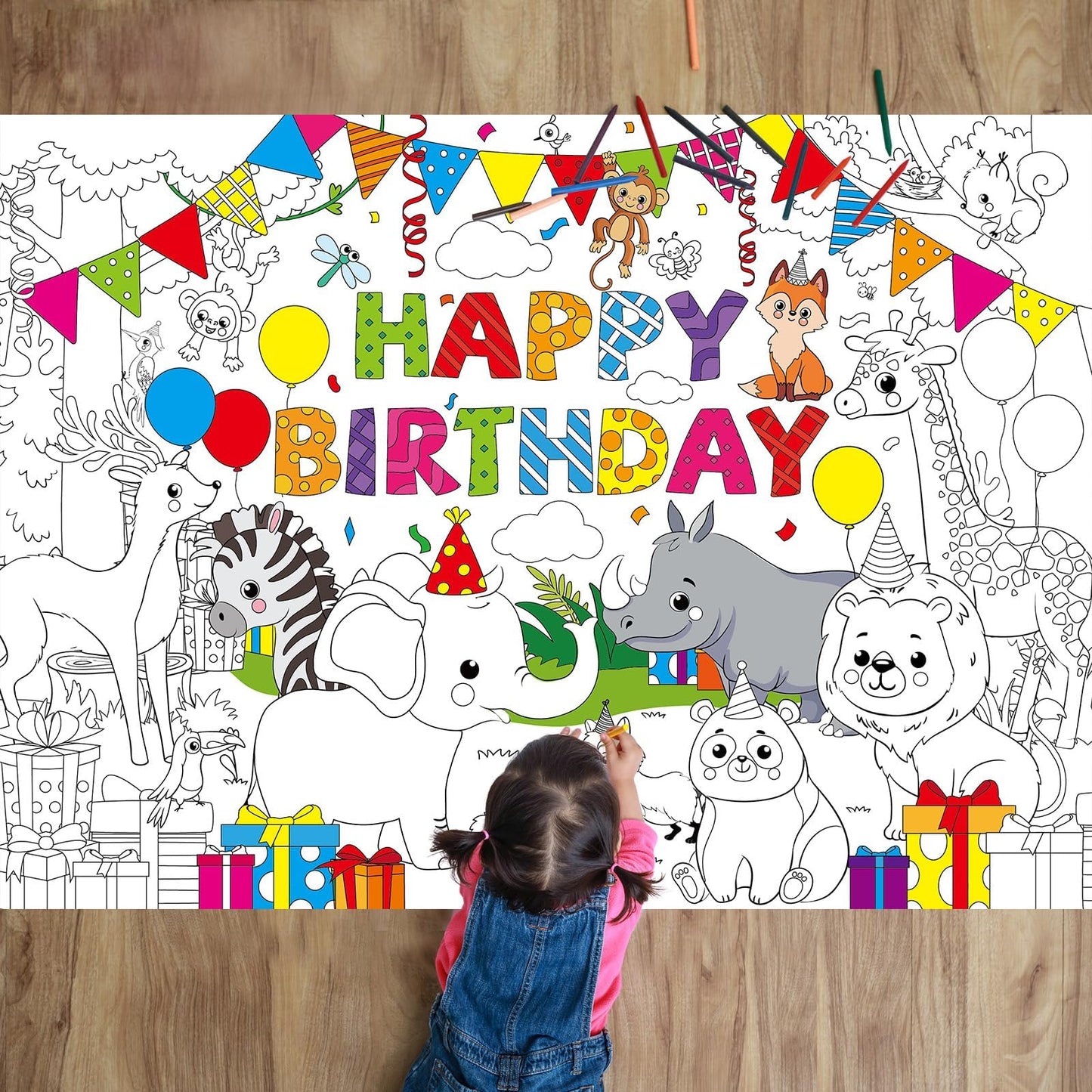 Naozinebi Safari Animals Party Coloring Poster For Kids Giant Coloring Poster Large Jungle Animals Coloring Tablecloth Jumbo Col
