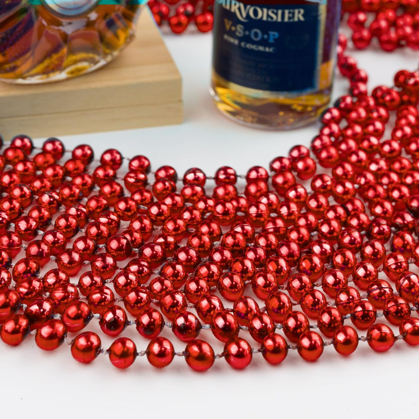 ZZYFGH 33'' 7mm Metallic Red Bead Necklace Bulk, Mardi Gras Round Beaded Necklaces for Valentines Wedding Birthday Mardi Gras Ch
