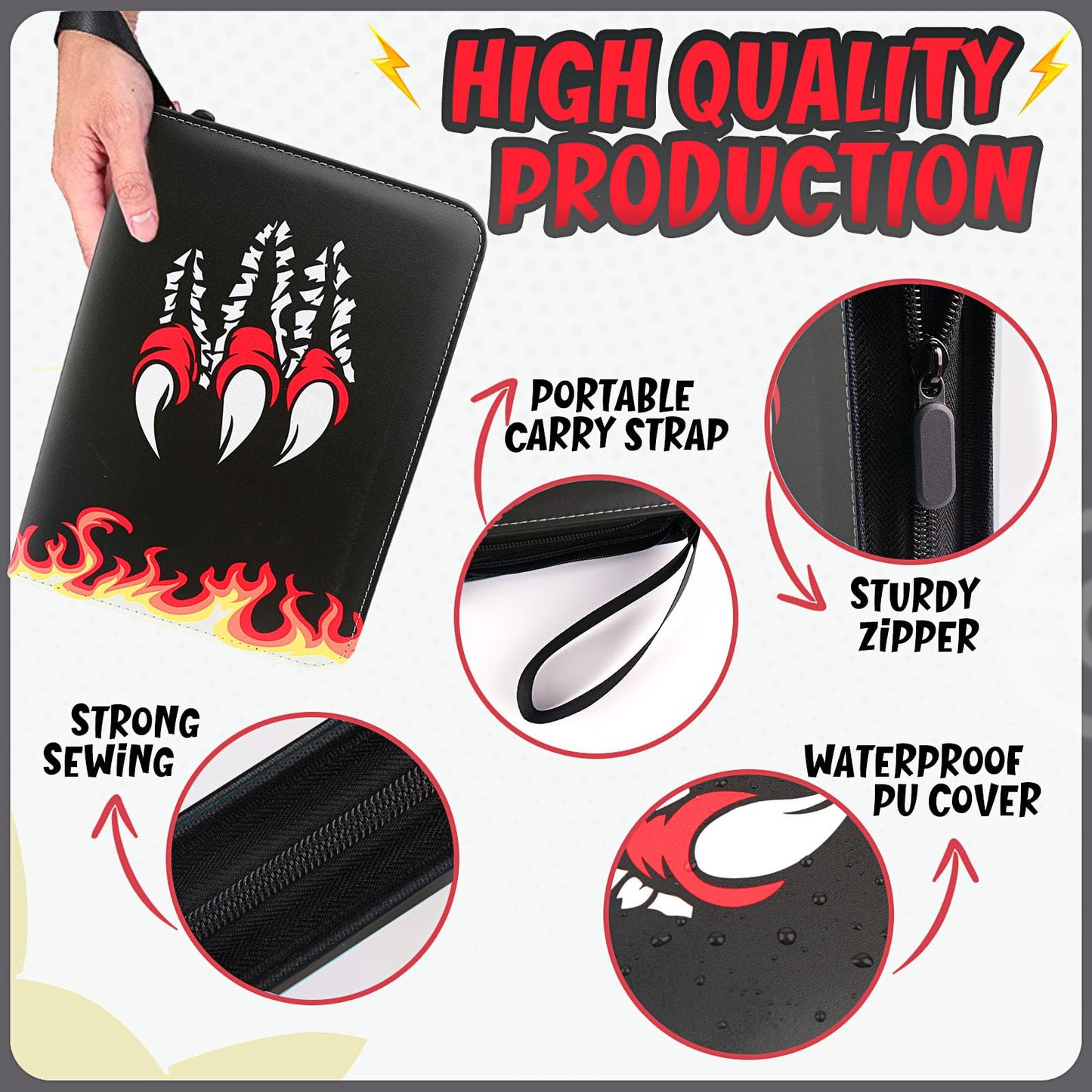 Card Binder 4-Pockets, 400 Pockets Card Holder With 50 Removable Sleeves, Trading Card Collector Zipper Album Holder, Black