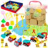 Play Construction Sand Kit for Kids, 3lbs Sand, 6 Mini Construction Trucks, Construction Toys and Signs, Castle Sand Molds Tools