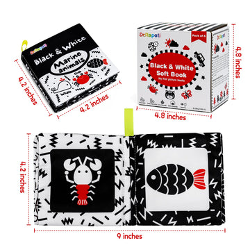 Dr.Rapeti Soft Cloth Books Baby Books Bath Books 6-Pack for Baby Infant Toddler Kids High Contrast Black and White Crinkle Washa