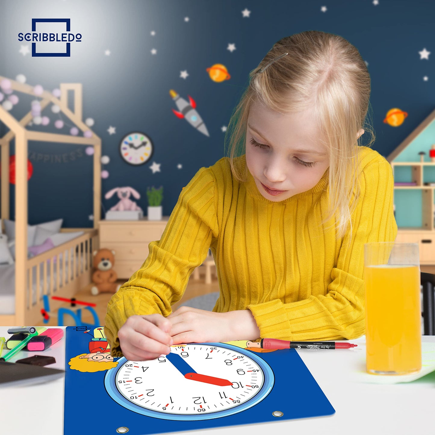 Scribbledo Writable Dry Erase Learning Clock For Kids Write & Wipe Demonstration Clock For Kids Learning To Tell Time Classrooms