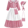 Aoiviss Girls Pioneer Costume Floral Colonial Prairie Dress for Little Kids with Apron and Bonnet, Pink