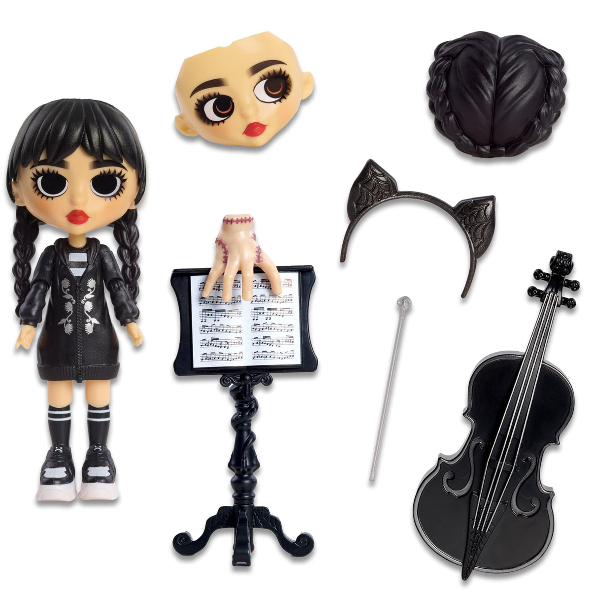 Just Play Wednesday Deluxe 6inch Articulated Figure, 11Pieces, Interchangeable Face Plates and Fashion, Customizable Collectib