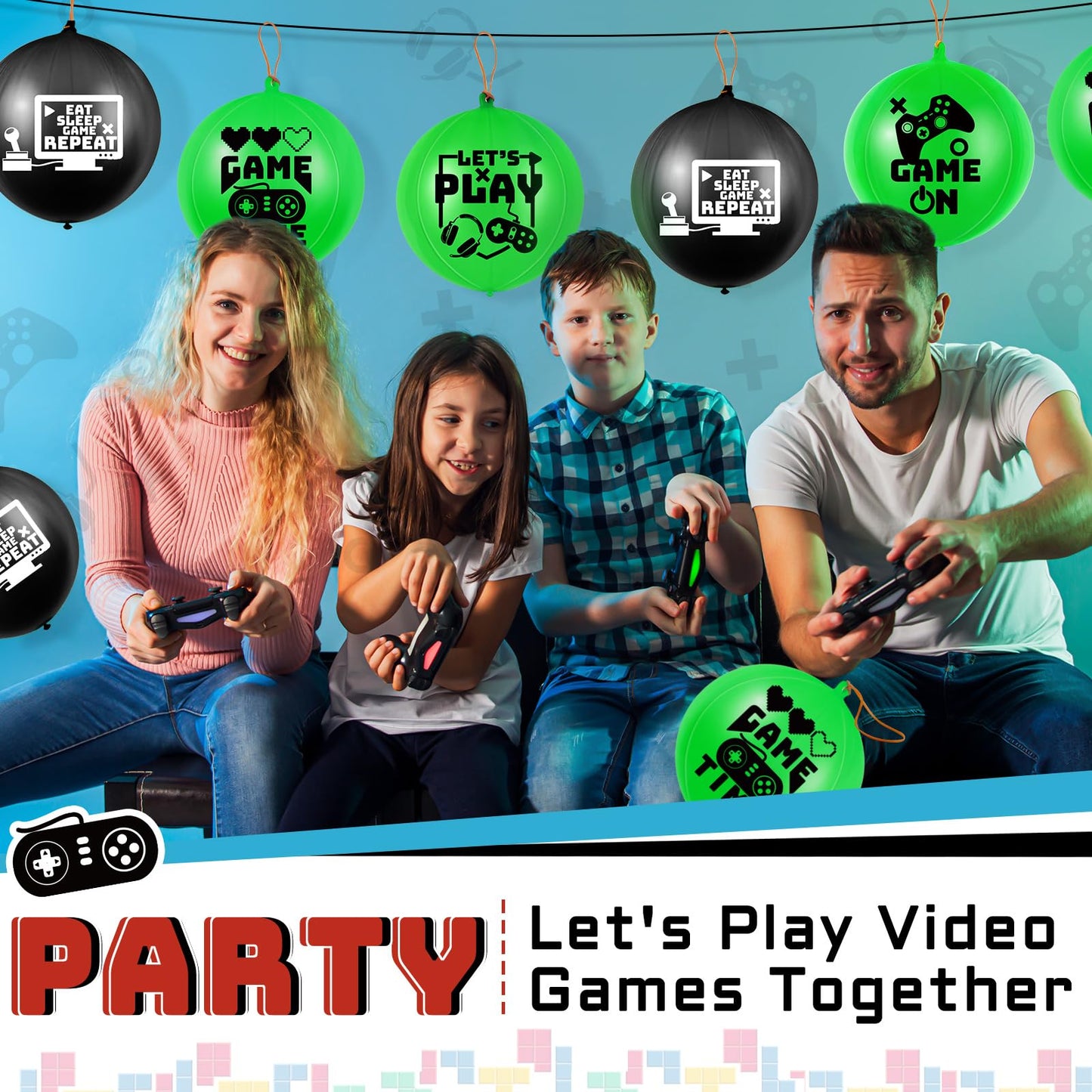 32 Pcs Video Game Punch Balloons Pixelated Punch Ball Pixel Video Game Balloons Latex Balls Toys For Birthday Party Favors Supplies, Goodie Bag Filler(Green, Black)