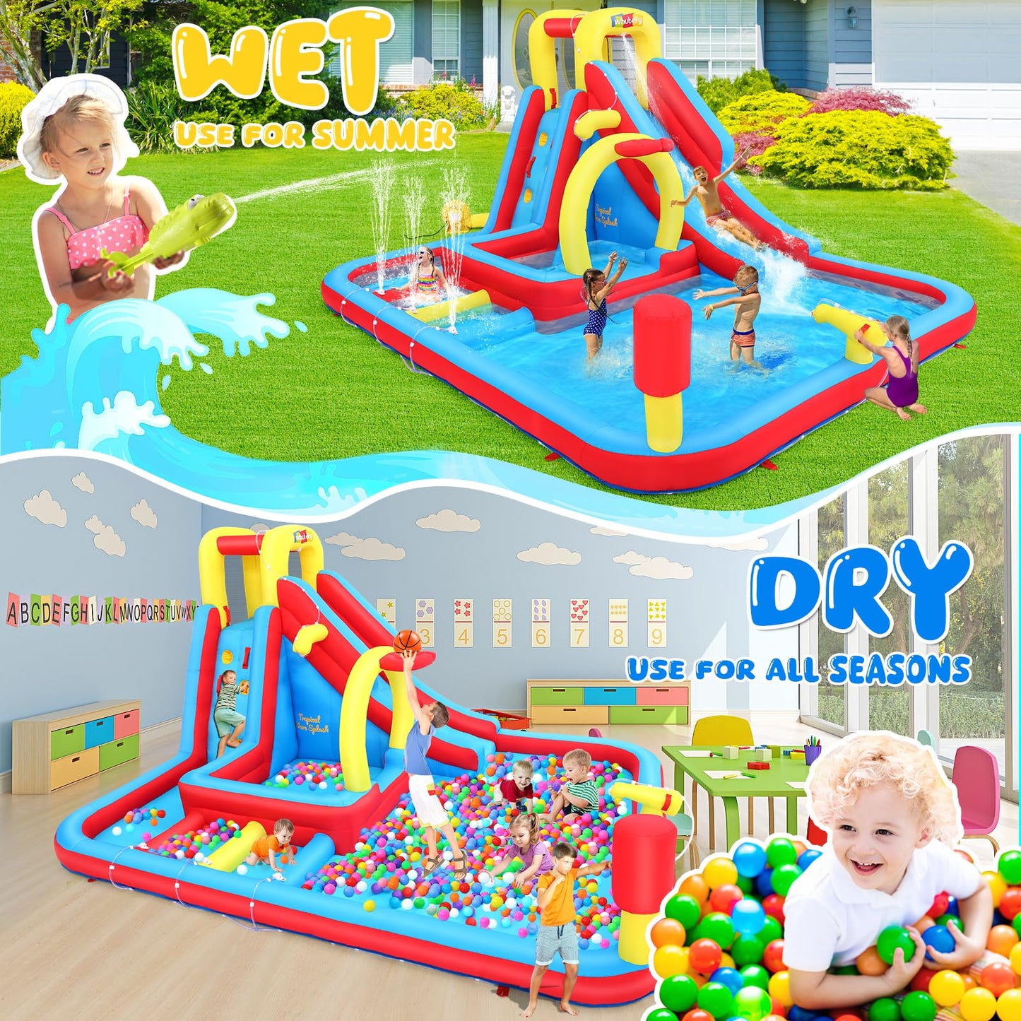 Whubefy Inflatable Water Slide Bounce House, 13.2x10Ft 13-in-1 Bounce House Obstacle Course Waterslides, Summer Fun w/Boxing Pol