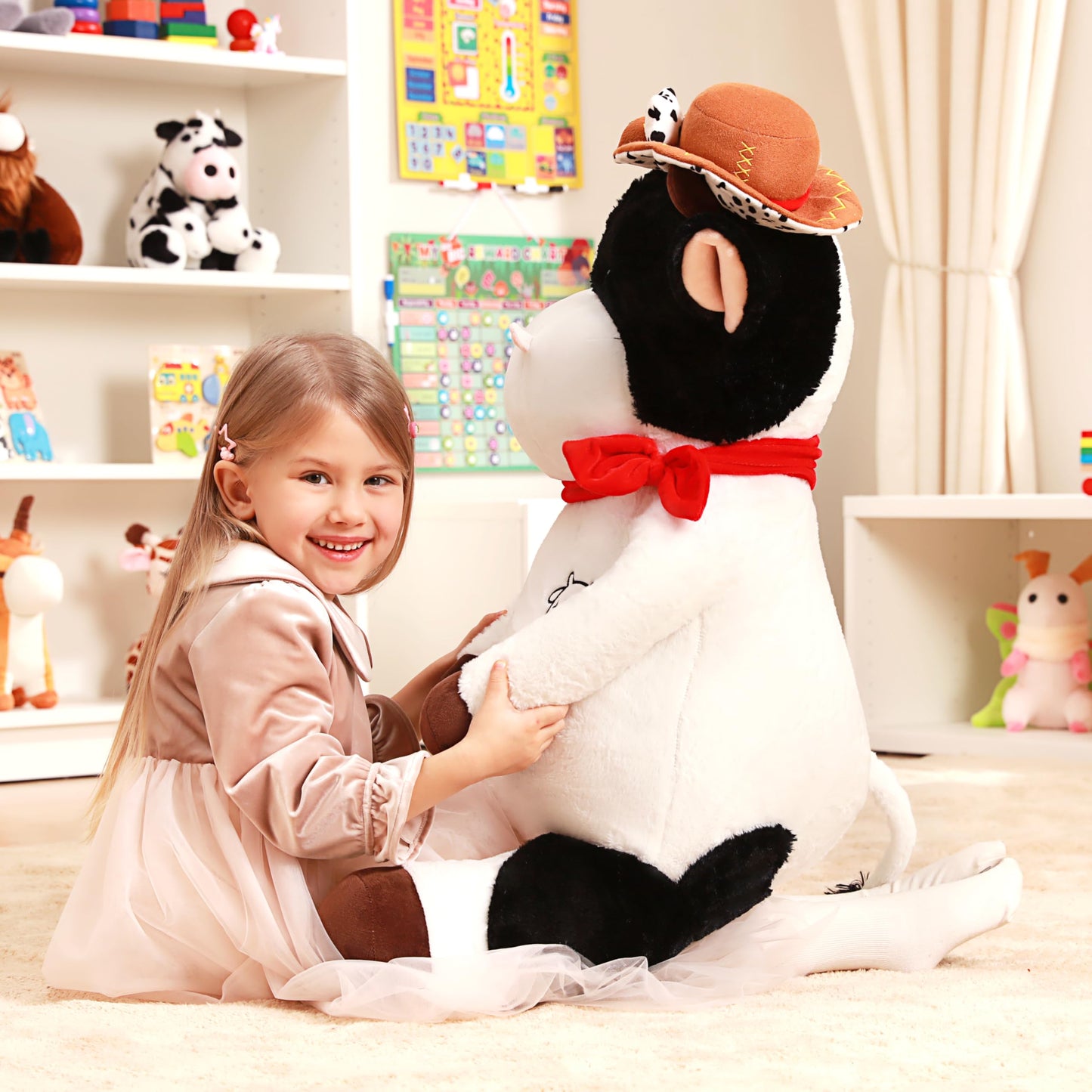 Ikasa Giant Cow Stuffed Animal Plush Toy,30'' Big Large Jumbo Soft Toys,Cute Huge Size Fat Fluffy Plushy Plushie,Gifts For Kids