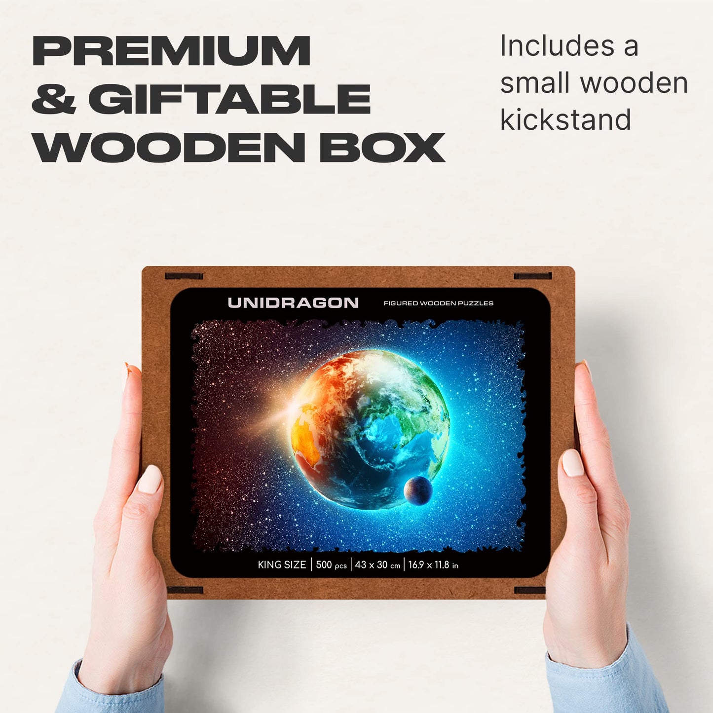 Unidragon Wooden Jigsaw Puzzles - Space Planet Earth, 500 Pcs, King Size 16.9'X11.8', Beautiful Gift Package, Unique Shape Best Gift For Adults And Kids