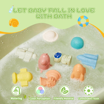 Amchsuri Mold Free Bath Toys For Babies 6-12 Months, 9 Pack No Holes Astronaut & Rocket Ship Bath Toys, Safe And Non Toxic Floating Pool Bathtub Toy
