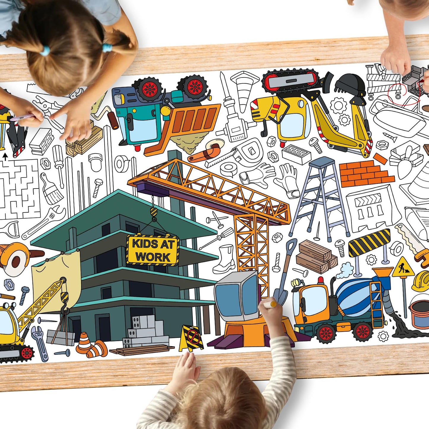 Gatherfun Construction Party Giant Coloring Poster - 31.5X 72 Inches - Versatile Classroom Wall D Cor & Birthday Activity - Con