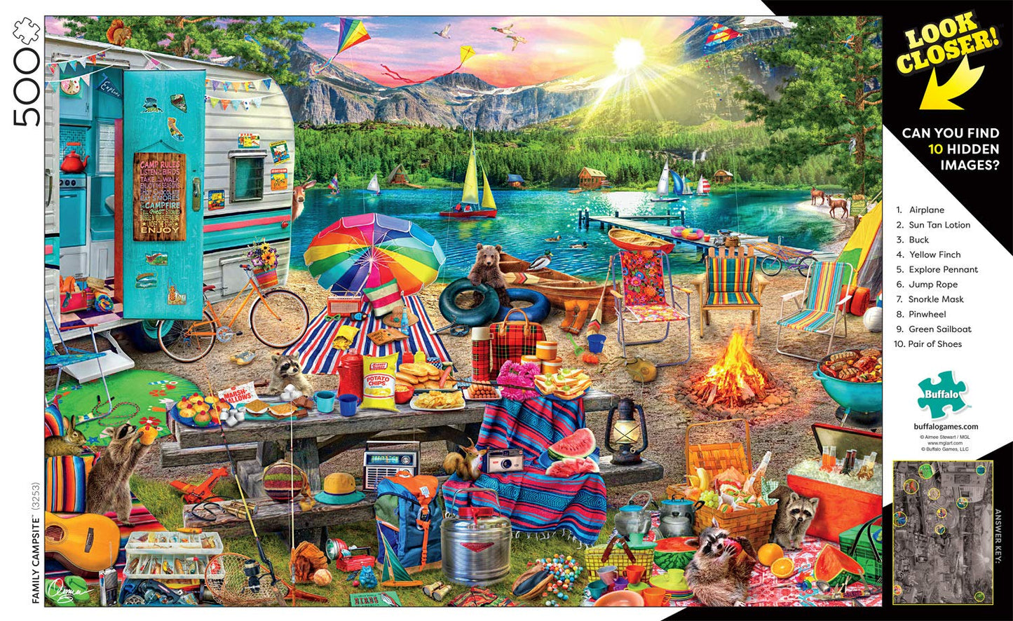 Buffalo Games 500 Piece Jigsaw Puzzle - Aimee Stewart Family Campsite, Multicolor, Large, Hidden Images, Model 3253