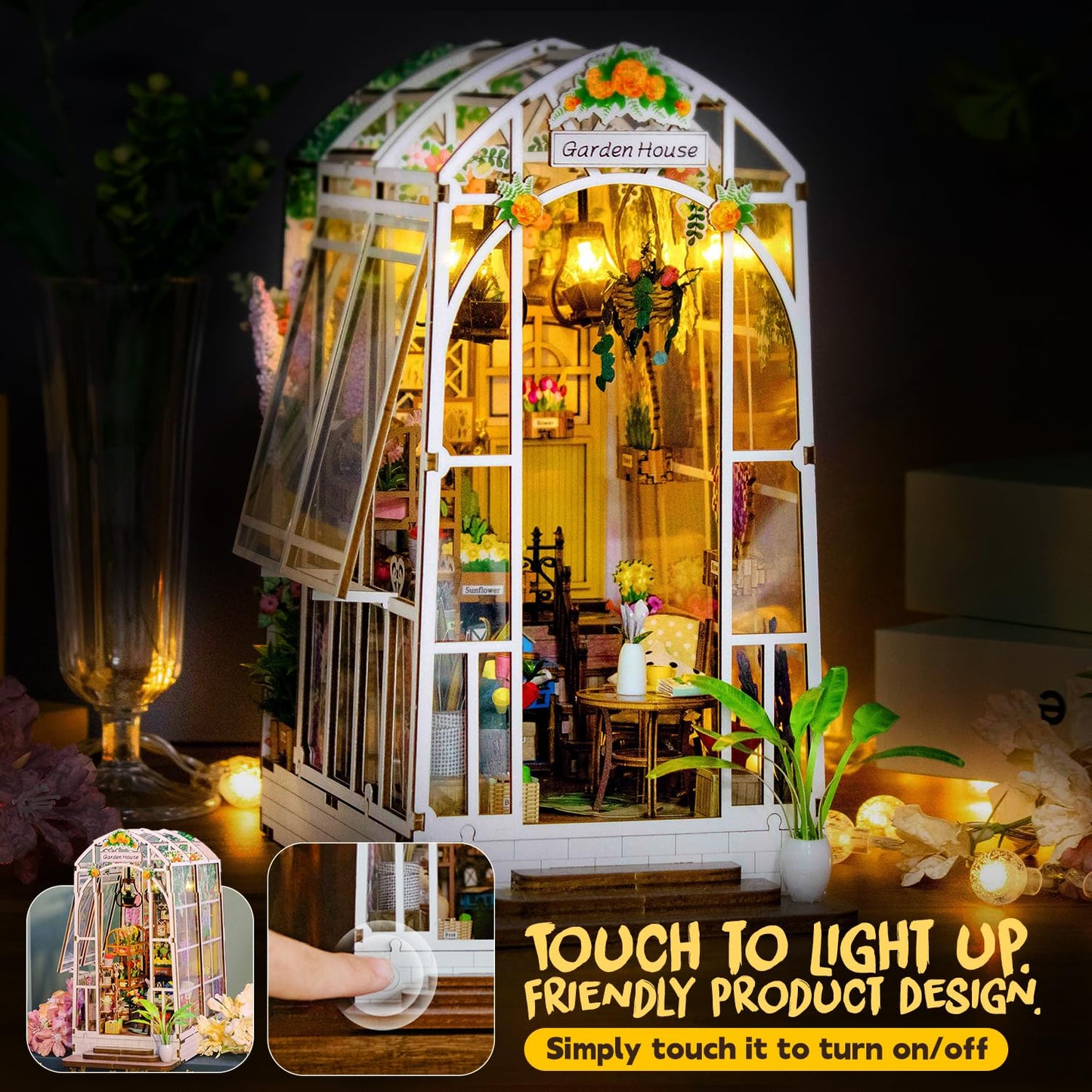 Diy Book Nook Kit, Diy Miniature House Kit With Led Lights, 3D Wooden Puzzle For Adults To Bulid, Mini House With Bookshelf Inse