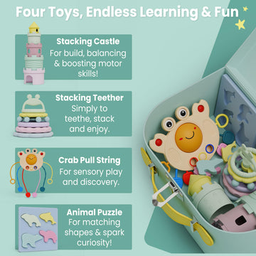 Buddy And Belle Montessori Toys For 1+ Year Old - Stacking Rings Baby Toy - Crab Pull String Toy - Baby Stacking Cups - Animal P