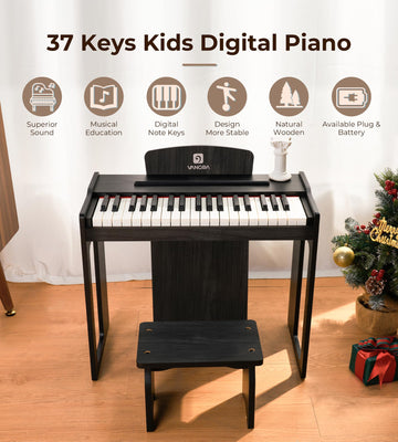 Vangoa Kids Piano Keyboard, 37 Keys Digital Piano, Classic Black, Educational Instrument Toy for Girls and Boys, Model JDP-30