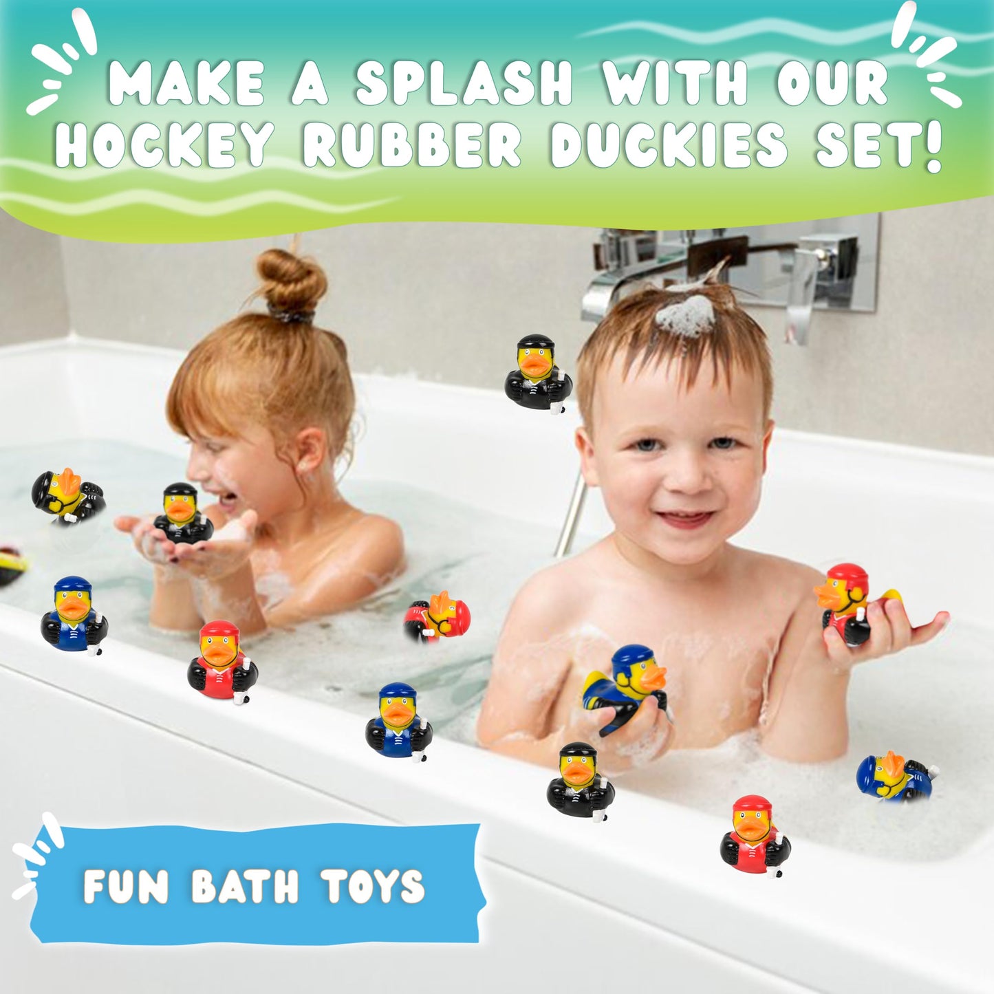 Forest & Twelfth Sports-Themed Rubber Duckies - Multicolor Mini Rubber Ducks, 2'' Hockey, Baseball, Football, Basketball, And So