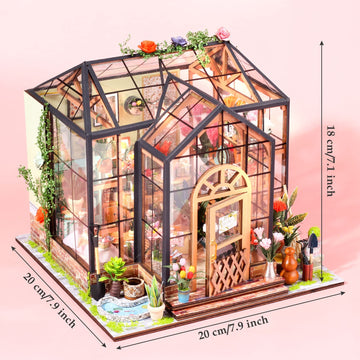 Gudoqi Diy Miniature Dollhouse Kit, Tiny House Kit With Furniture, Miniature House Kit 1:24 Scale, Handmade Gift For Birthday Christmas Day, Jenny Greenhouse Flower Shop