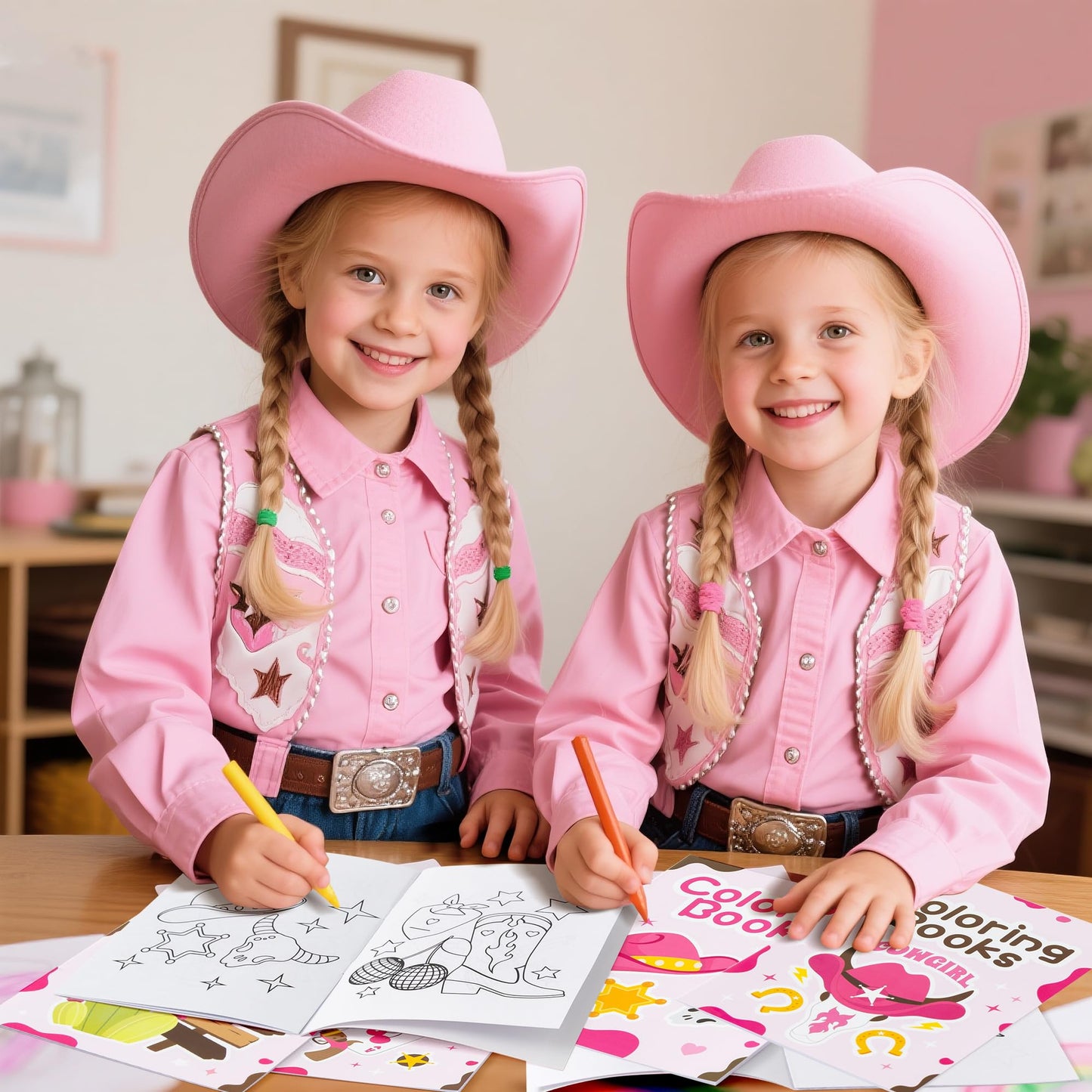 X1zuue Cowgirl Coloring Books for Kids - 24Pcs Bulk Pink Western Cowgirl Mini Coloring Booklet DIY Art Drawing Book for Toddlers