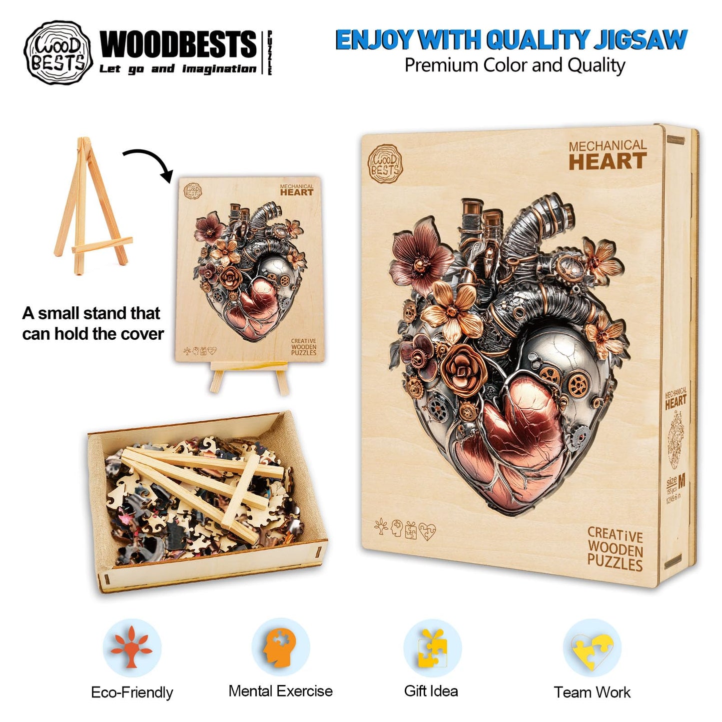 WOODBESTS Wooden Puzzles for mature-themeds (90 Piece S 8.9x7.1 inches) Mechanical Heart Puzzle mature-themed Puzzles Wooden Jigsaw Puzzles Unique Shape for mature-themeds Family Game