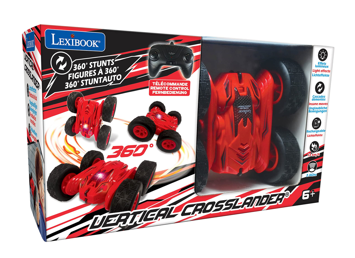 Lexibook, Vertical Crosslander, All-Terrain Remote Control car, up to 12km/h, Light Effects, Several Positions, Gravity Sensor,