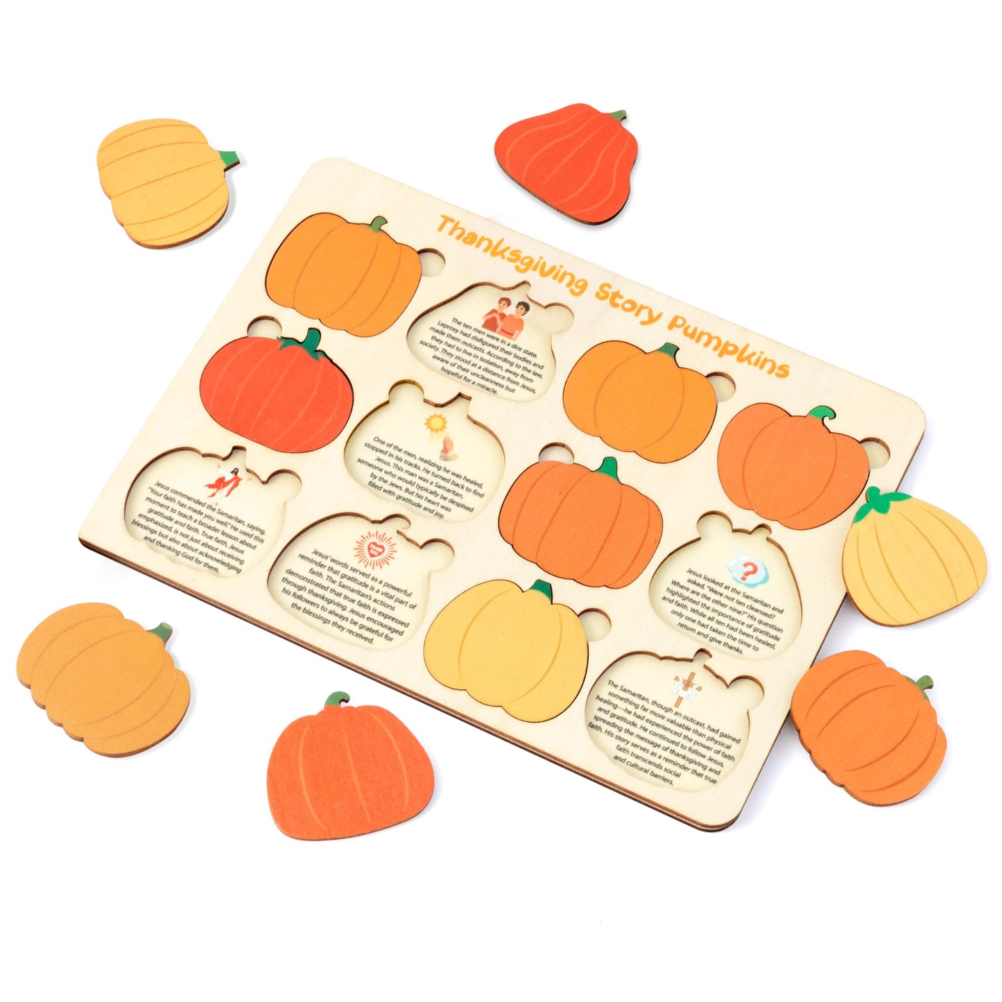 WATINC Thanksgiving Religious Pumpkin Puzzles - 13PCS Fall Christian Craft Gifts for Kids School Reward, Wooden Harvest Autumn S