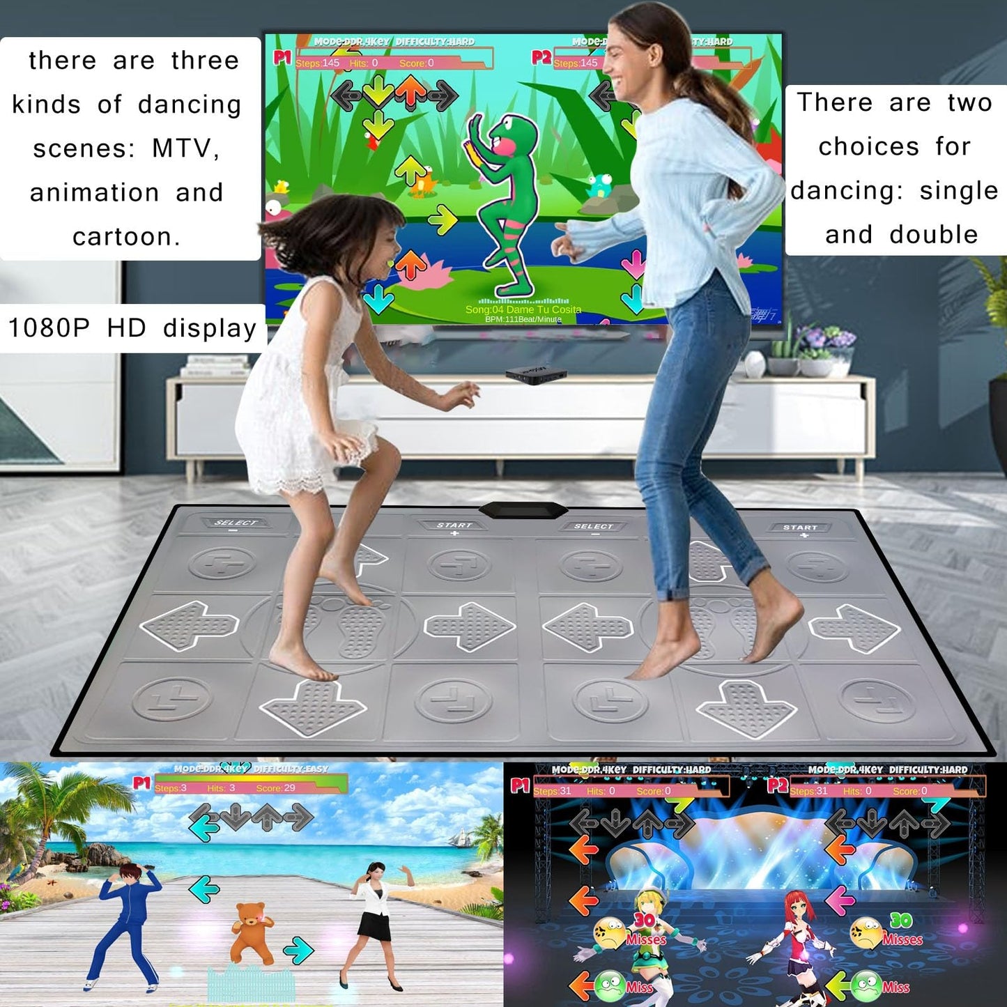 Yrprsodf Dance Mat For Kids And Adults, Tv Dance Mats Game For Girls Boys,Dance Pad For Exercise, Double Dancing Mat For Family