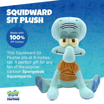 Youtooz Squidward Sit Plush, 9 Inch, Collectible, Official Licensed, Very Soft, Spongebob Squarepants, Plush Collection
