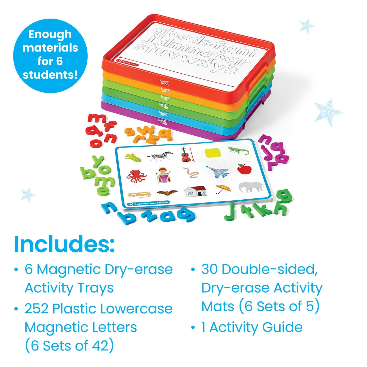 Hand2Mind Alphabet Word Work Small Group Set, Lowercase Magnetic Letters, Magnetic Letter Trays, Phonics Manipulatives, Phonemic Awareness Activities, Science Of Reading Classroom Materials (Set Of 6)