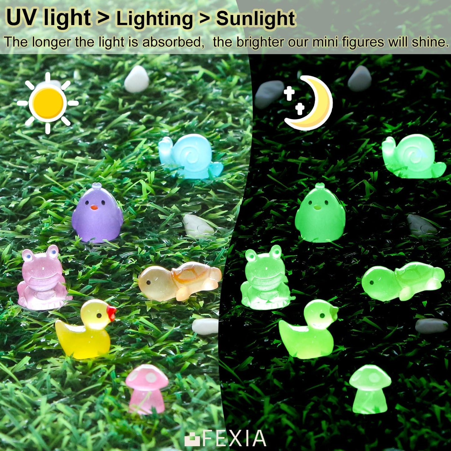Fexia 100Pcs Mini Resin Ducks 6 Types Bulk To Hide Luminous Mini Animals Glow In The Dark For Diy Garden Dollhouse Combination S