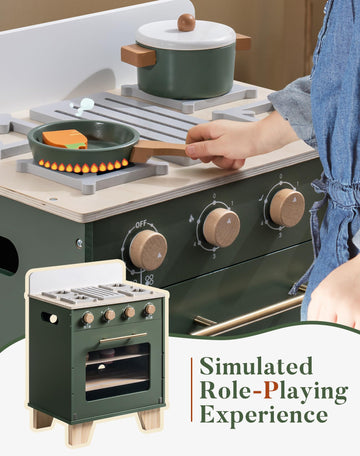 Robotime Wooden Toy Oven Play Kitchen Set, Kids Kitchen Playset With Play Food, Pretend Play Oven Wooden Toy Kitchen Set For Tod